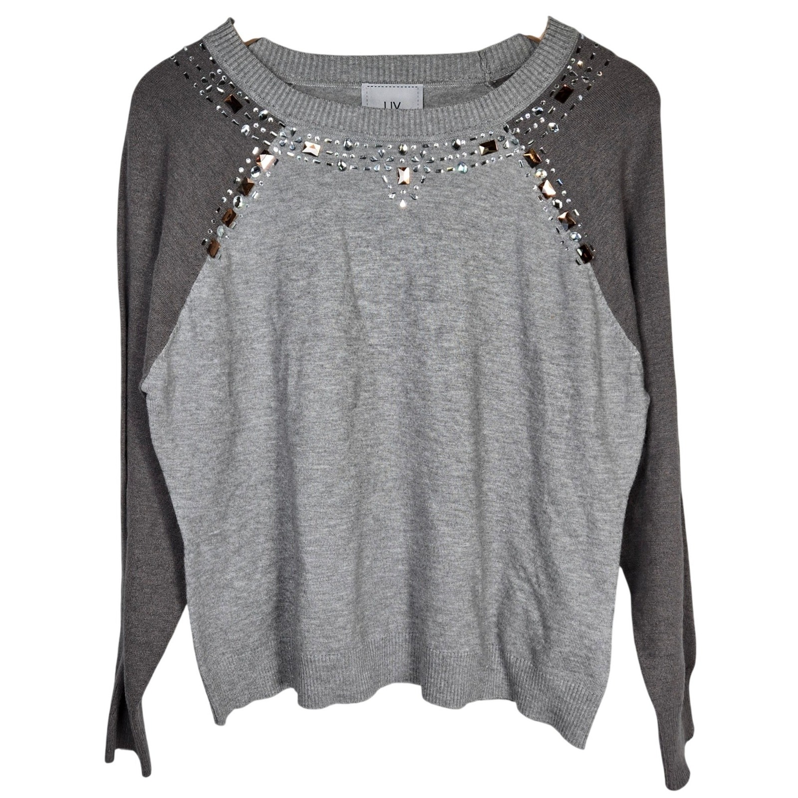 Liv Milano Women Pxl Grey Embellished Raglan Sleeve Knit Sweater P15947-702vm